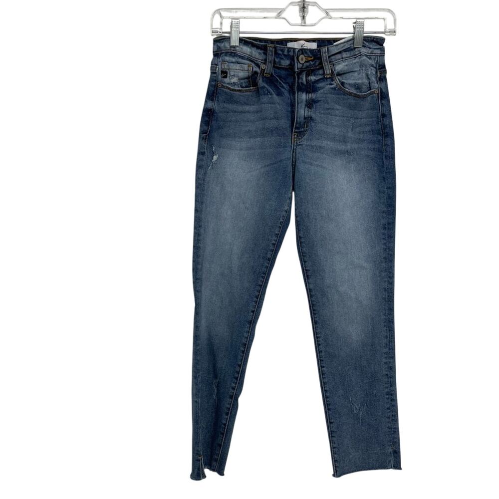 Kancan Medium Wash Raw Hem Lightly Distressed Skinny Jeans Womens 25 Zip Fly